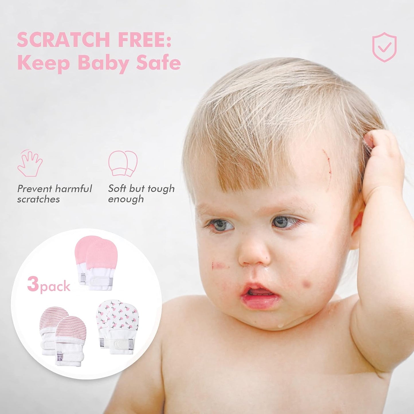 HAPIU Baby No Scratch Mittens Stay On, 100% Cotton Breathable, Adjustable Infant Gloves for Boys