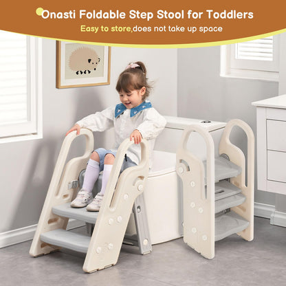 Onasti Foldable Step Stool for Bathroom Sink, Adjustable 3 Step Stool for Kids Toilet Potty