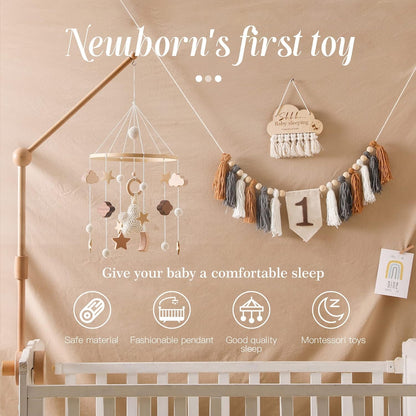 Baby Crib Mobile for Boys Girls| Boho Nursery Mobile| Gender Neutral Hand-Crocheted Mobile| Ceiling