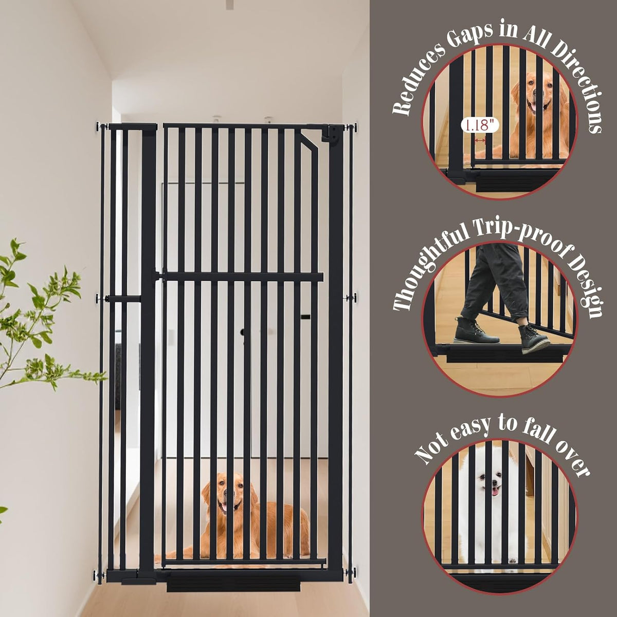 Glaf Extra Tall Pet Gate 63" Pressure Mounted Cat Door Safety Metal Cat Gate Adjustable Width Dog