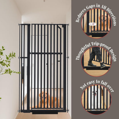 Glaf Extra Tall Pet Gate 63" Pressure Mounted Cat Door Safety Metal Cat Gate Adjustable Width Dog