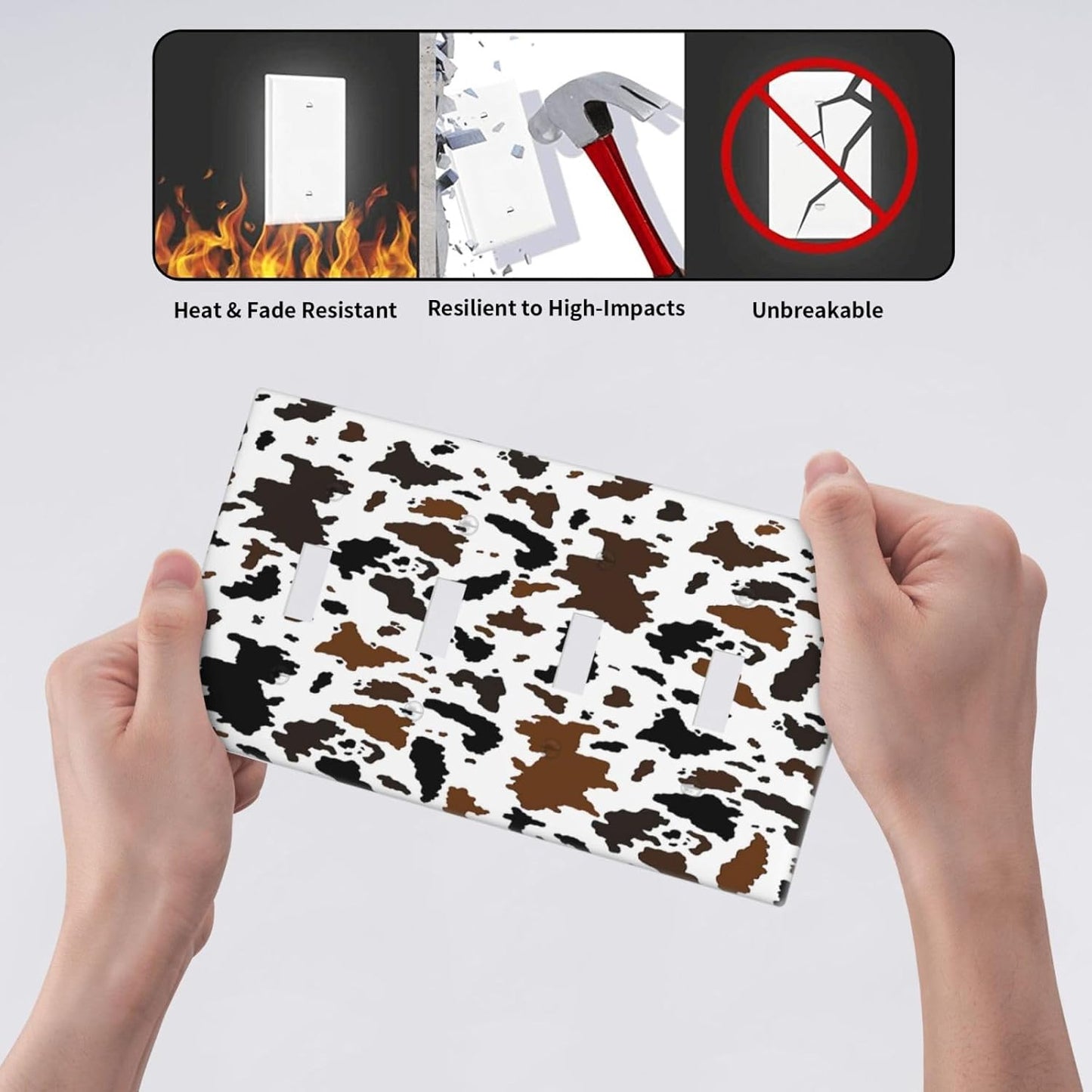 Light Switch Covers Rustic Cowhide Highland Cow Milk Cow Quad Toggle Electrical Faceplate 4 Gang