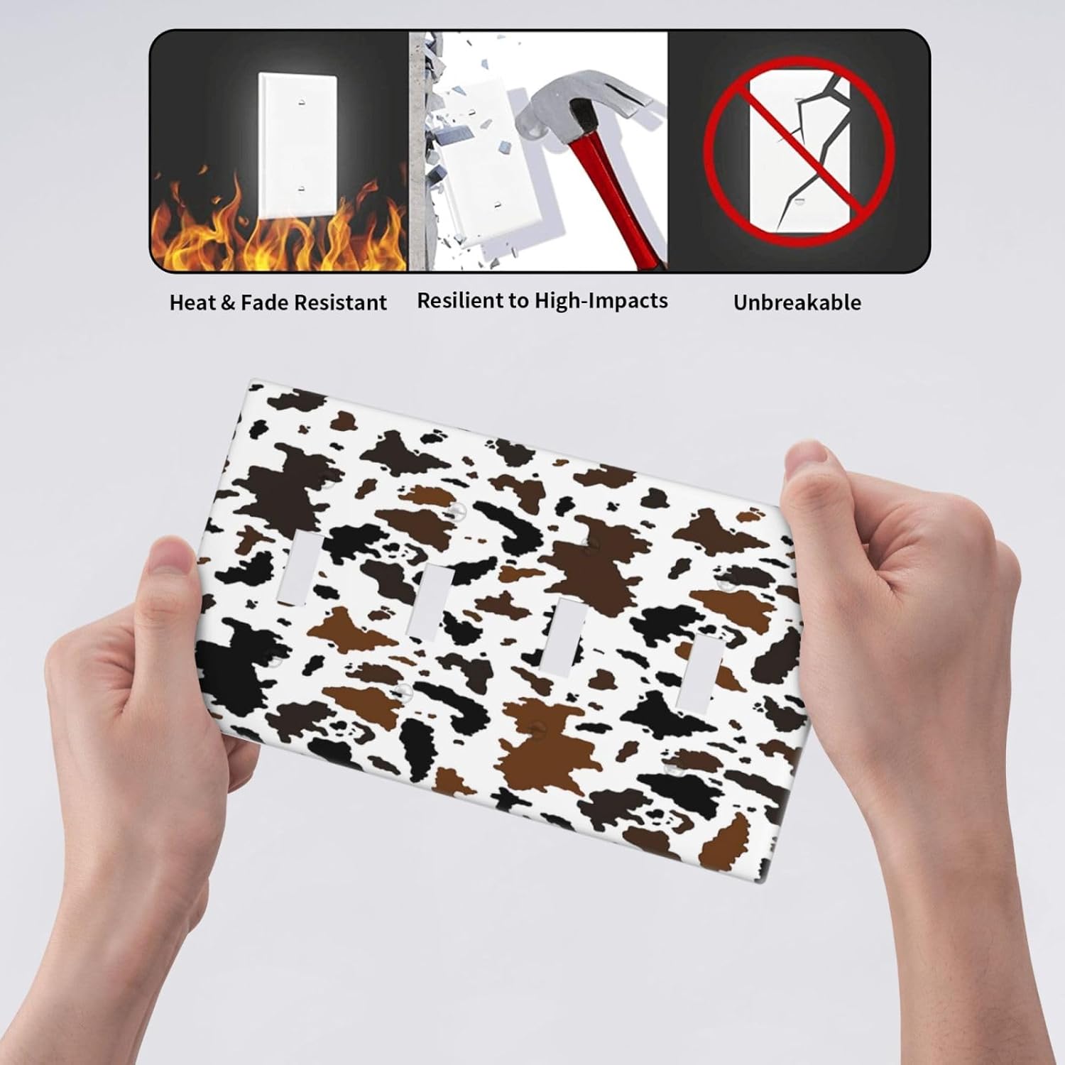 Light Switch Covers Rustic Cowhide Highland Cow Milk Cow Quad Toggle Electrical Faceplate 4 Gang