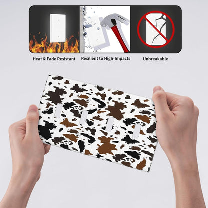 Light Switch Covers Rustic Cowhide Highland Cow Milk Cow Quad Toggle Electrical Faceplate 4 Gang