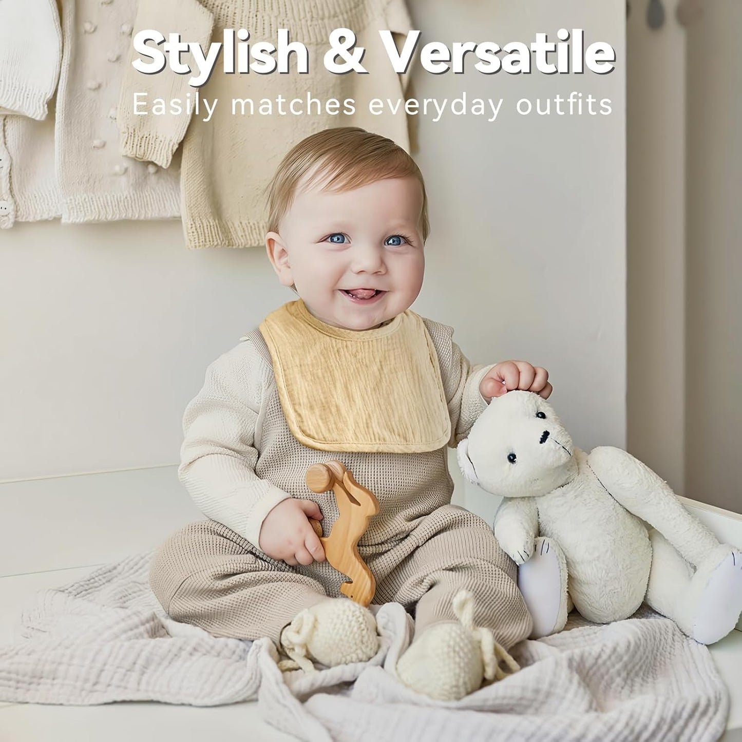 Muslin Baby Bibs for Unisex Boys Girls, Cotton Drool Bibs, Adjustable Newborn Bibs for Drooling and