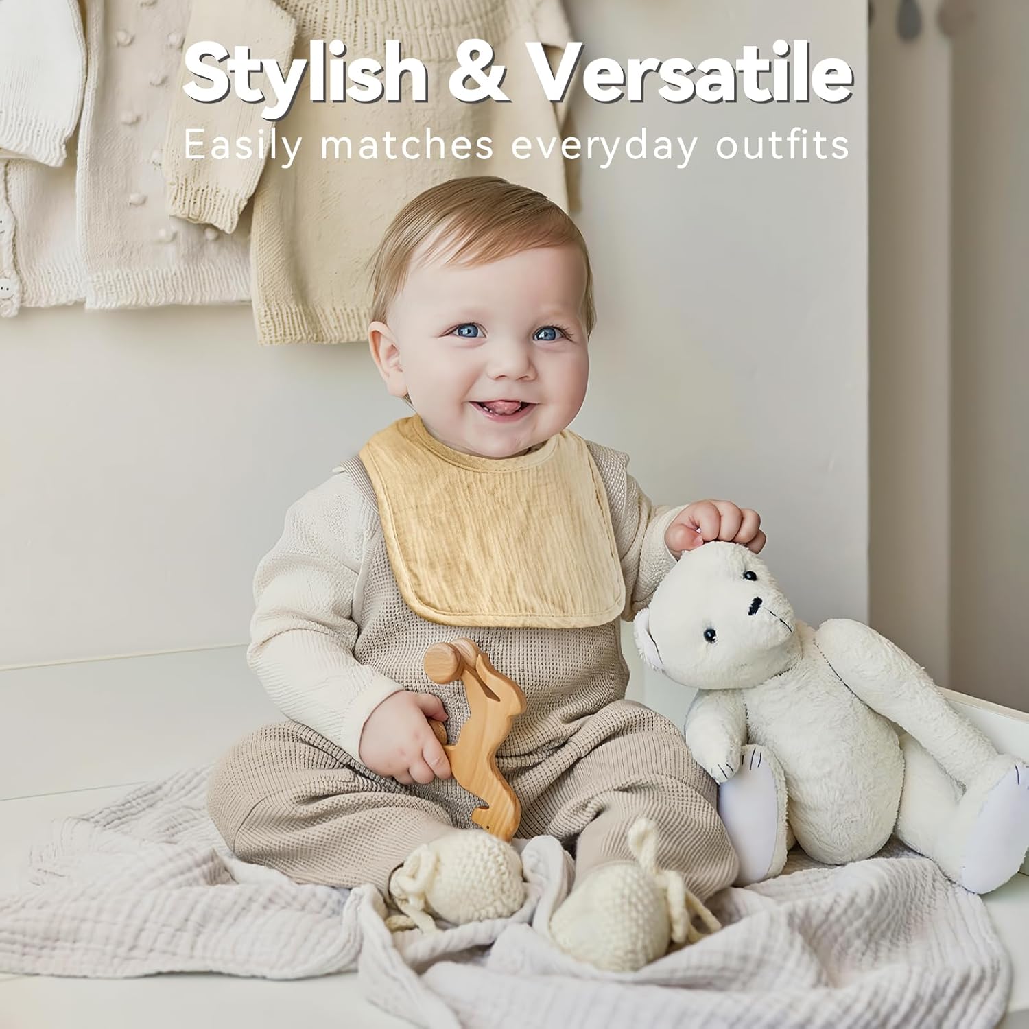 Muslin Baby Bibs for Unisex Boys Girls, Cotton Drool Bibs, Adjustable Newborn Bibs for Drooling and