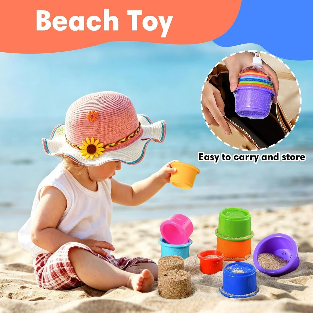 jojnawa 8 Pcs Stacking Cups Baby Stacking Toys, 8 Colors Educational Nesting Cups, Montessori