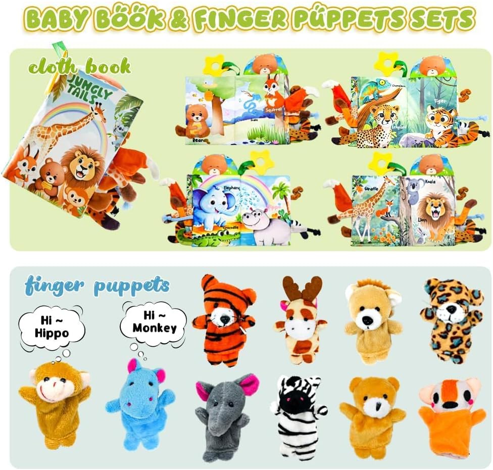 Baby Toys 0-6 Month, Crinkle Books for Babies, Jungle Tails Soft Baby Cloth Books 6 to 12 Months