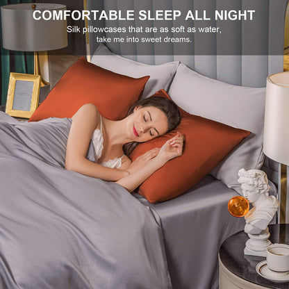 Mulberry Silk Pillowcase for Hair and Skin,King Size Cooling Silk Pillow Case with Hidden