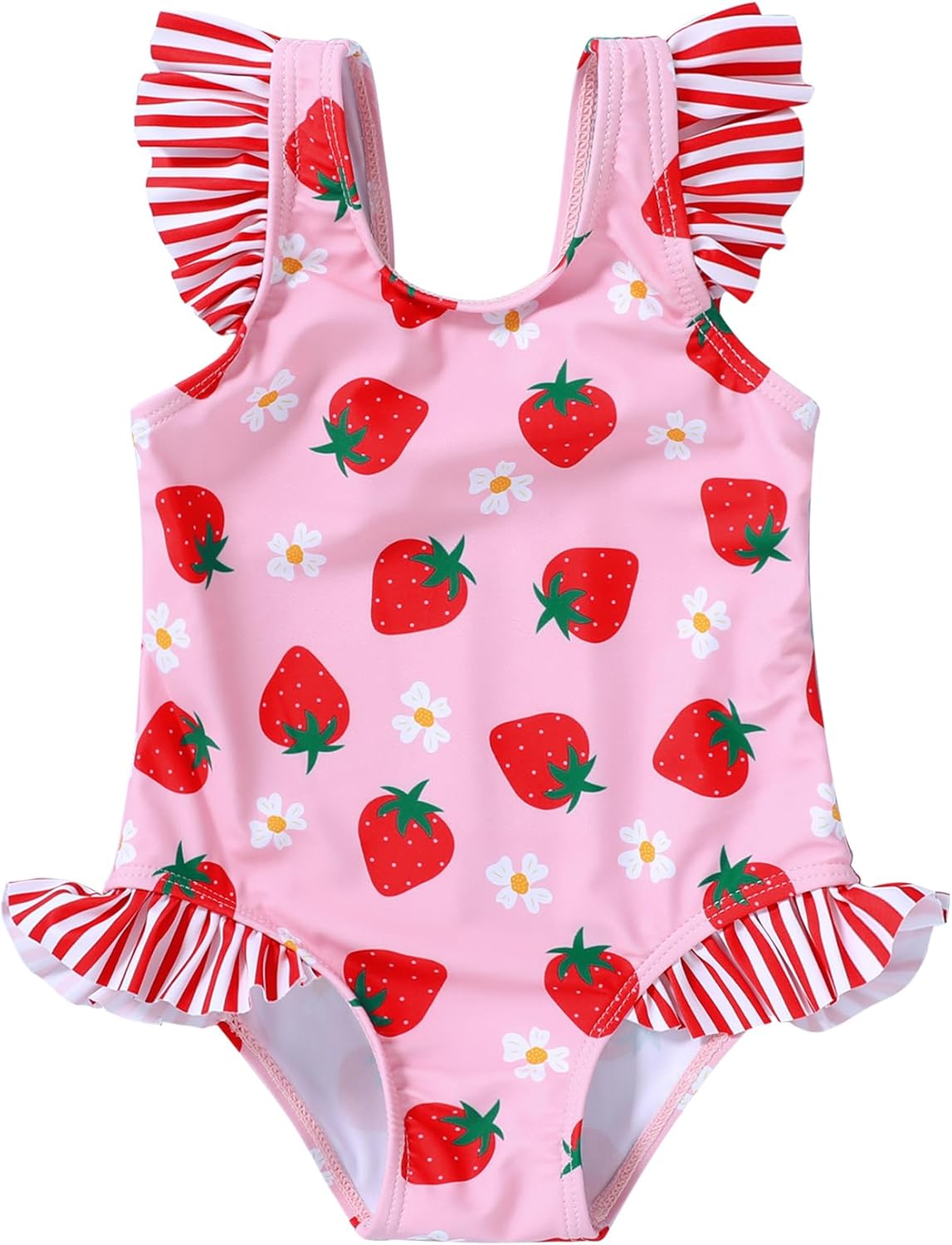 Tiny Cutey Toddler Girl Swimsuit Ruffled Stripe Sleeveless Swimwear One-Piece Baby Girl Bathing
