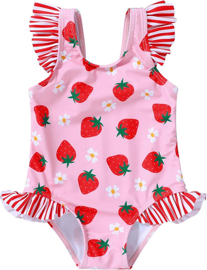 Tiny Cutey Toddler Girl Swimsuit Ruffled Stripe Sleeveless Swimwear One-Piece Baby Girl Bathing