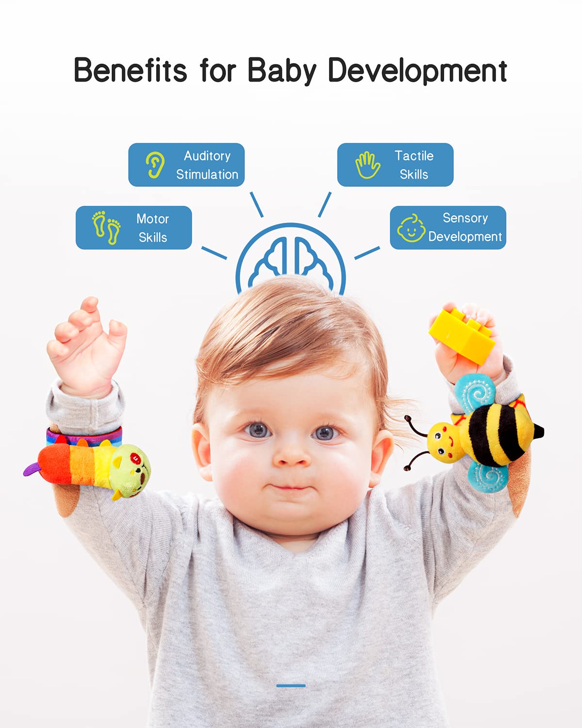 Infinno Baby Wrist Rattle Socks and Foot Finder Set, Perfect Baby Toys for 0-12 Months Newborn Boys