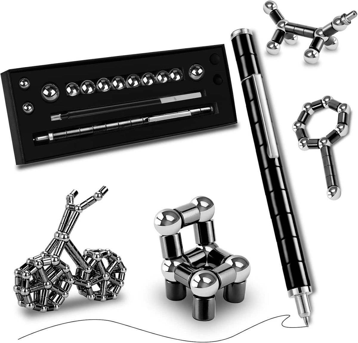 Black Fidget Pen Toy, Sensory Tool EDC Fidgeting Game for Adults, Cool Gadget Best for Stress and