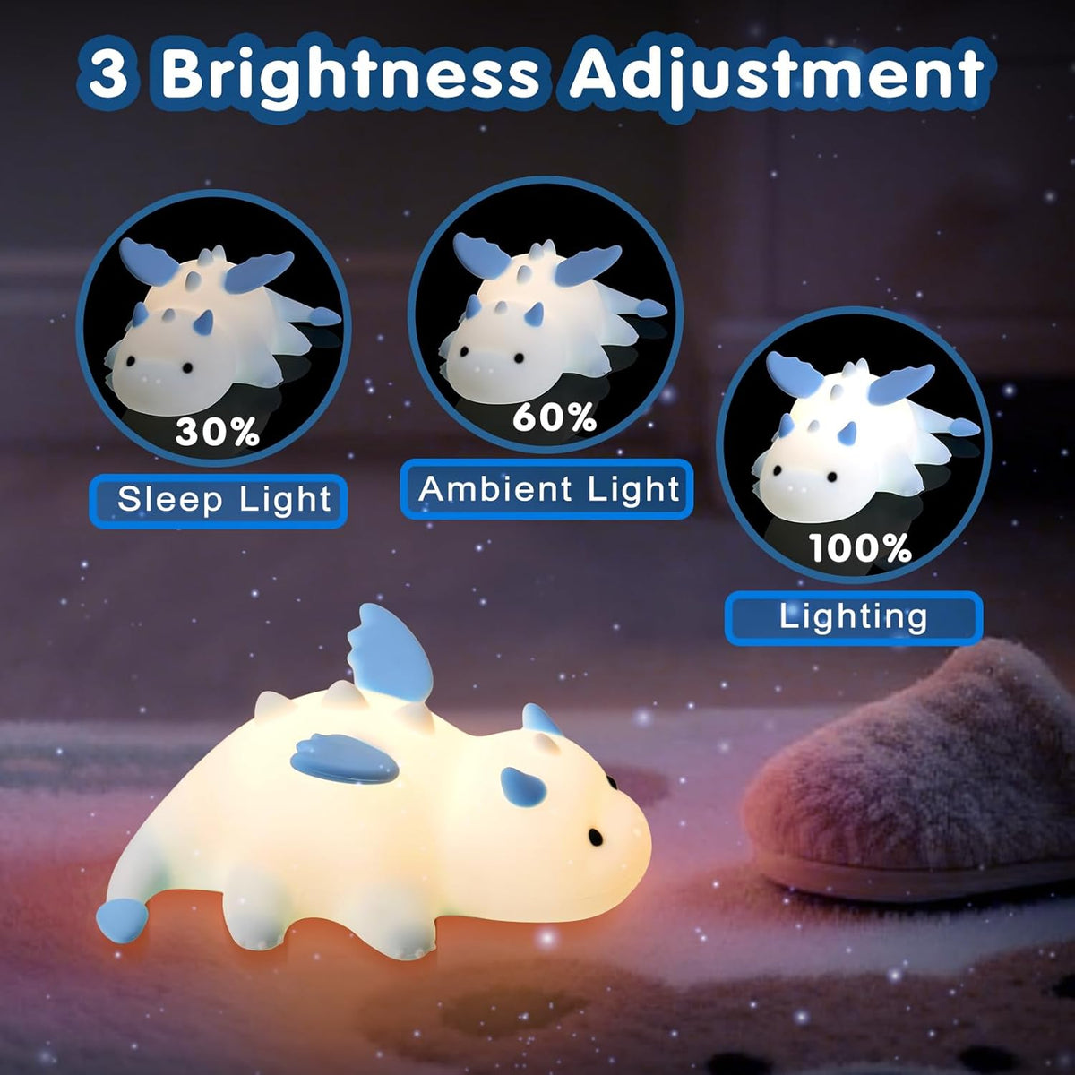 Cute Baby Dragon Kids Night Light for Kids,Cute Soft Silicone Lamp 3 Level Dimmable Changing