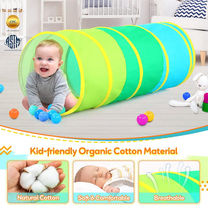 Moncoland Kids Play Tunnel Tent for Toddlers, Colorful Cotton Pop Up Crawl Tunnel Toy for Baby