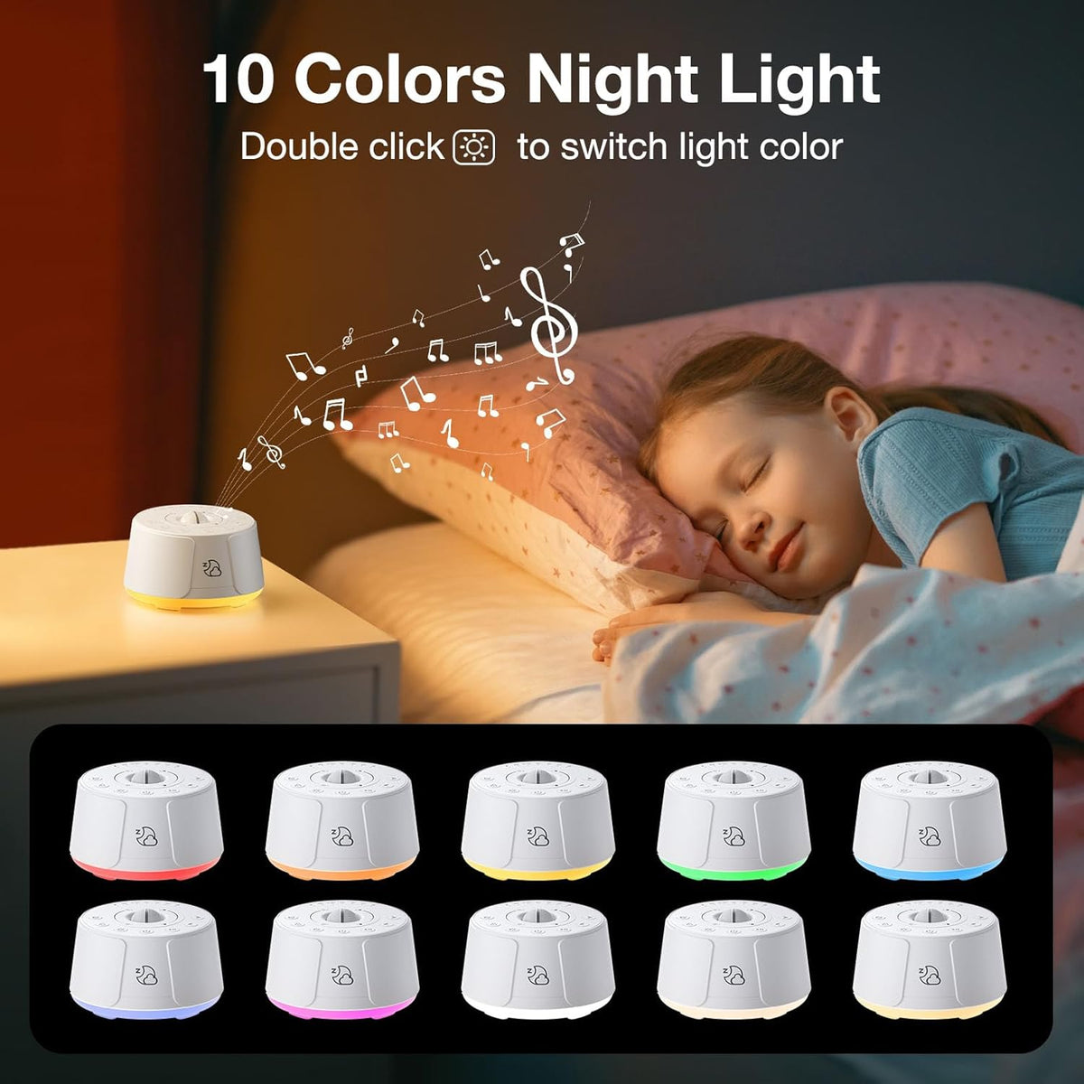 Sound Machine LEICEX White Noise Machine - 30 Soothing Sounds, 10 Colors Night Light, Rechargeable