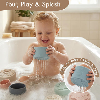 Moonkie Stacking Cups Toy, Fun Educational Baby Toys Silicone Soft Teething Toy, Age 6+ Months, 7