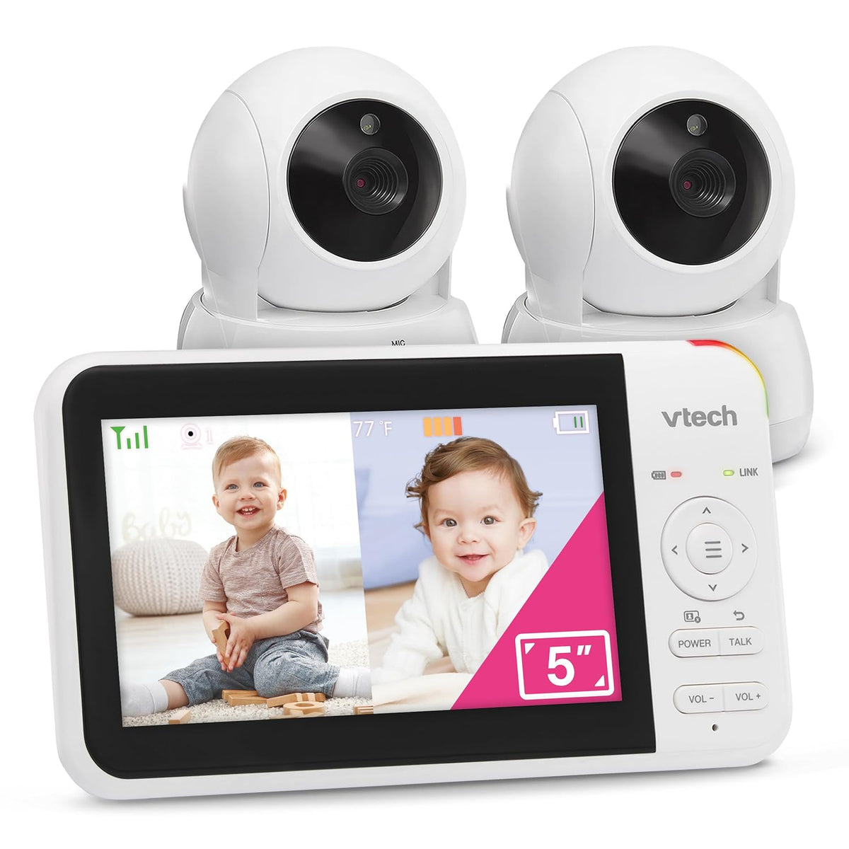 VTech VM924-2 Remote Pan-Tilt-Zoom Baby Monitor with 2 Cameras & Audio,5" LCD Screen,Up to 17Hrs