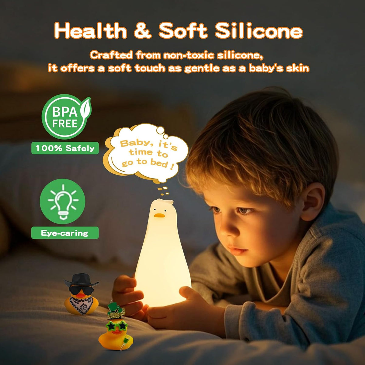 Lying Flat Duck Silicone Night Light, Cute Ducky Lamp with Gifts,Squishy Animal Nursery Nightlight