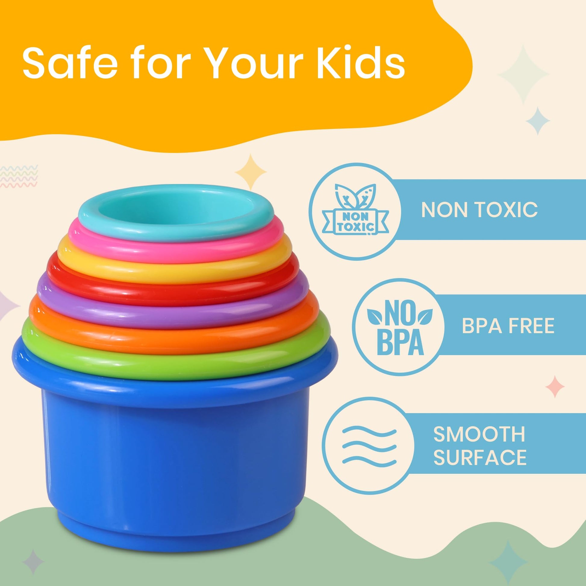 Stacking Cups Baby Toy Educational Cup Stacking Set 8-Pc Rainbow Stackable Cups | Nesting Cups for