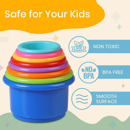Stacking Cups Baby Toy Educational Cup Stacking Set 8-Pc Rainbow Stackable Cups | Nesting Cups for