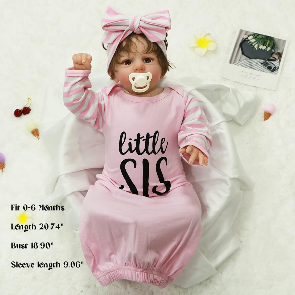 AMAWMW Newborn Baby Girl Little Sister Sleeper Gown Stripe Long Sleeve Nightgown Pajamas Gifts