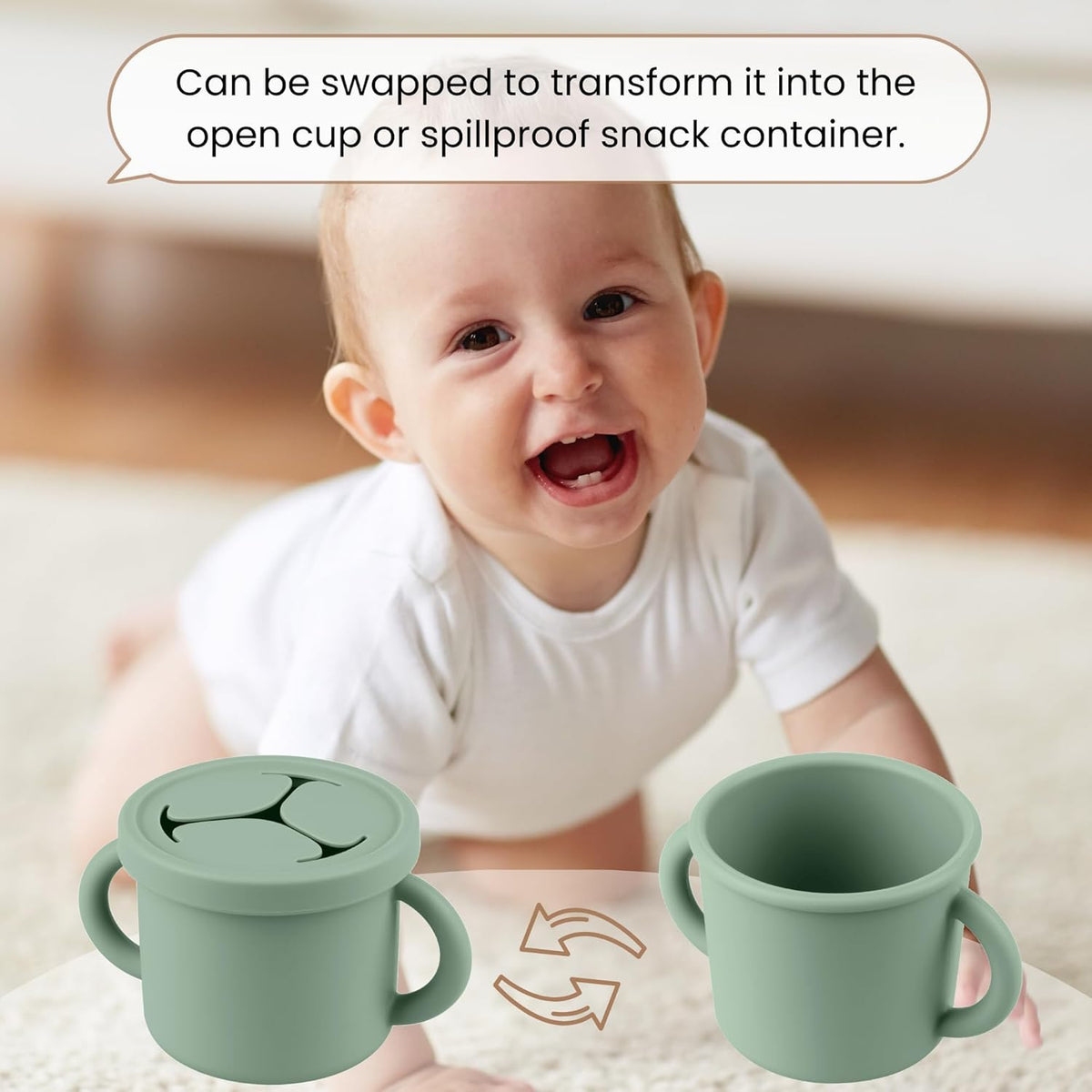 Snack Containers for Toddlers, Kids - 2 Pack Food Grade Silicone Snack Cups with Grip Handle