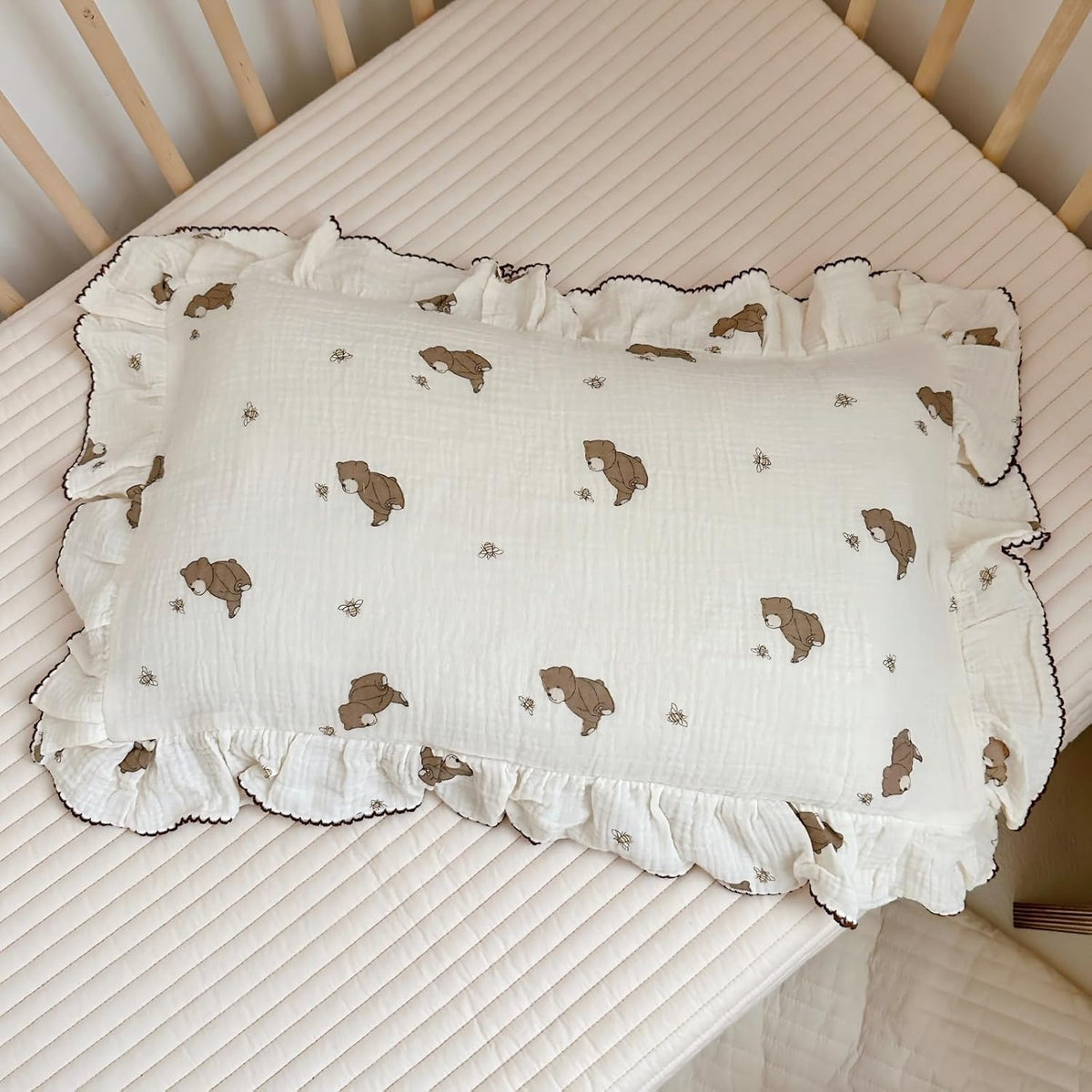 BuLuTu Cartoon Bear Muslin Pillowcase for Boys Girls Cute Animal Print Toddler Pillow Cases Soft