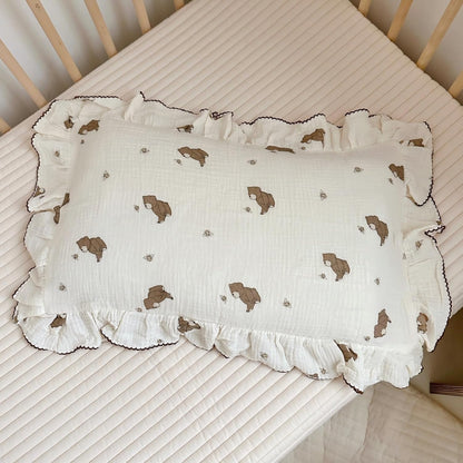 BuLuTu Cartoon Bear Muslin Pillowcase for Boys Girls Cute Animal Print Toddler Pillow Cases Soft
