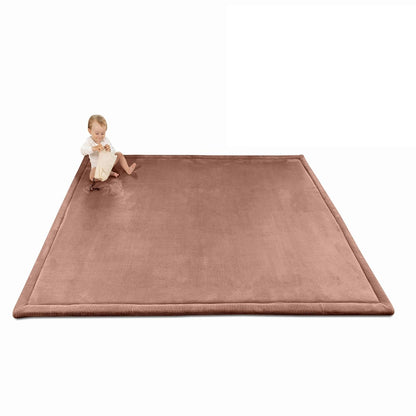 Stylish Coral Velvet Baby Play Mat for Floor 60" x 80" Brown – Soft 1" Thick High-Density Memory