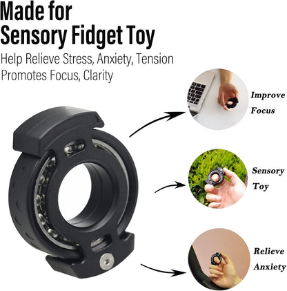FREELOVE Ring Fidget Spinner for Adults, Men Finger Haptic Roller, Small Metal Clicker Toys, Ball