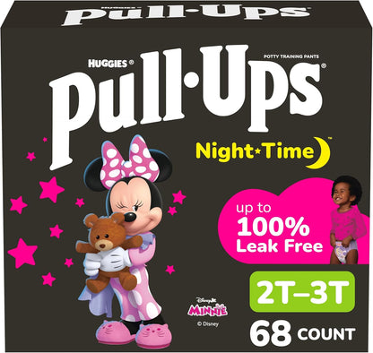 Pull-Ups Girls' Nighttime Potty Training Pants, Training Underwear, 2T-3T (16-34 lbs), 68 Ct