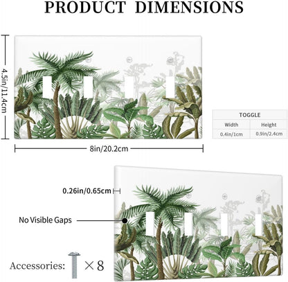 Palm Tree Banana Leaf Green Rainforest Natural Landscape Light Switch Covers Quad Toggle Electrical