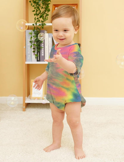 Jimonda Baby Bodysuit Newborn Tie Dye Clothes Infant Waffle One Piece Romper Baby Boys Girls Short