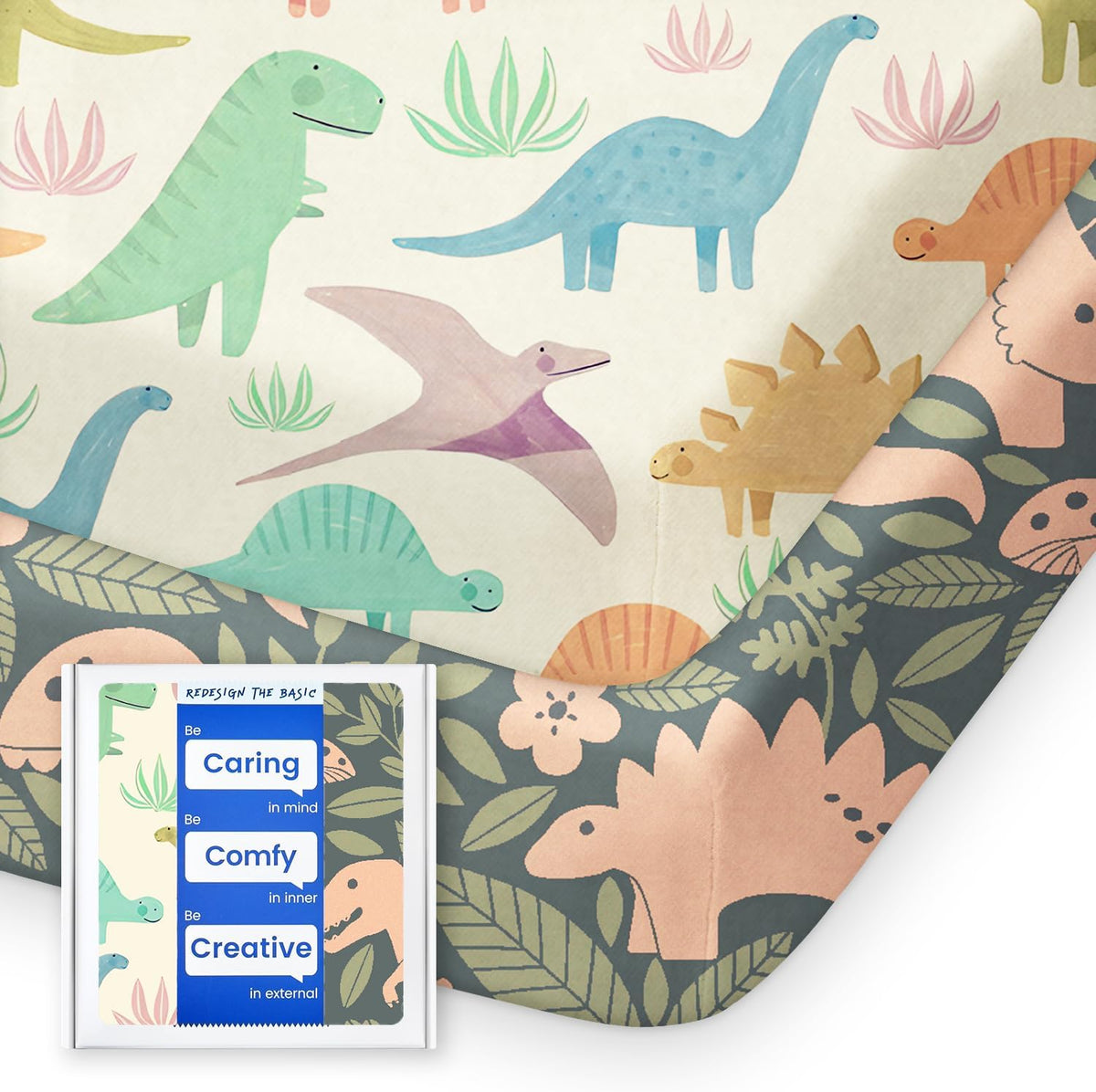 Pack N Play Sheets Fitted, TotBasic Ultra Soft Dinosaur Mini Crib Sheets, Premium Jersey Knit Pack