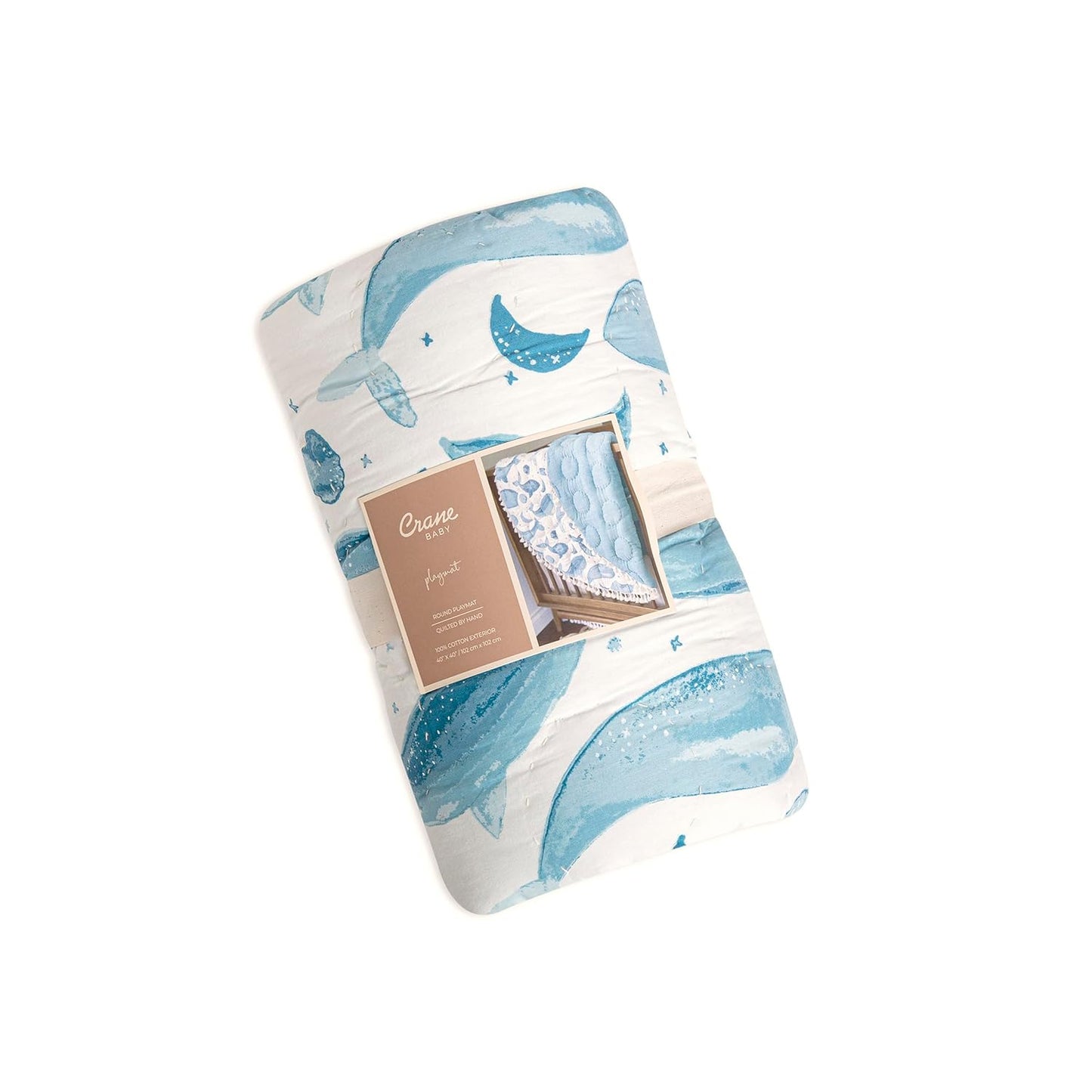 Crane Baby Activity Mat, Baby Play Mat Whale Print, Ocean Nursery Decor for Boys & Girls, Infant