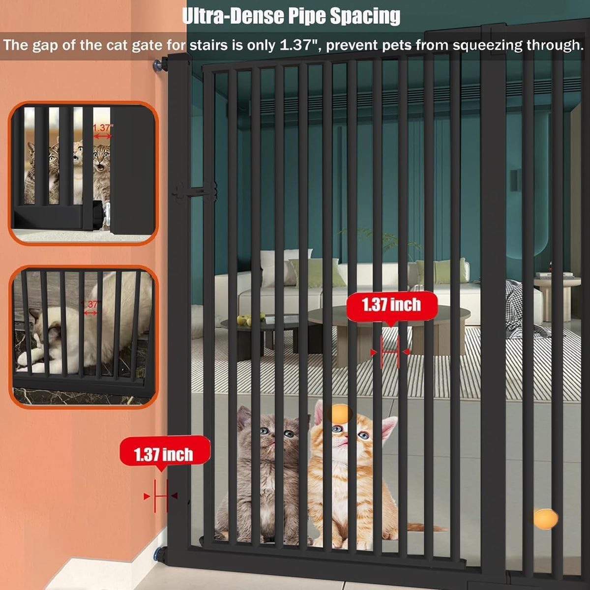 55.1 Inch Tall Baby Gate Auto Close Dog Gate Adjustable 29.92" - 43" Wide Pressure Mounted Walk