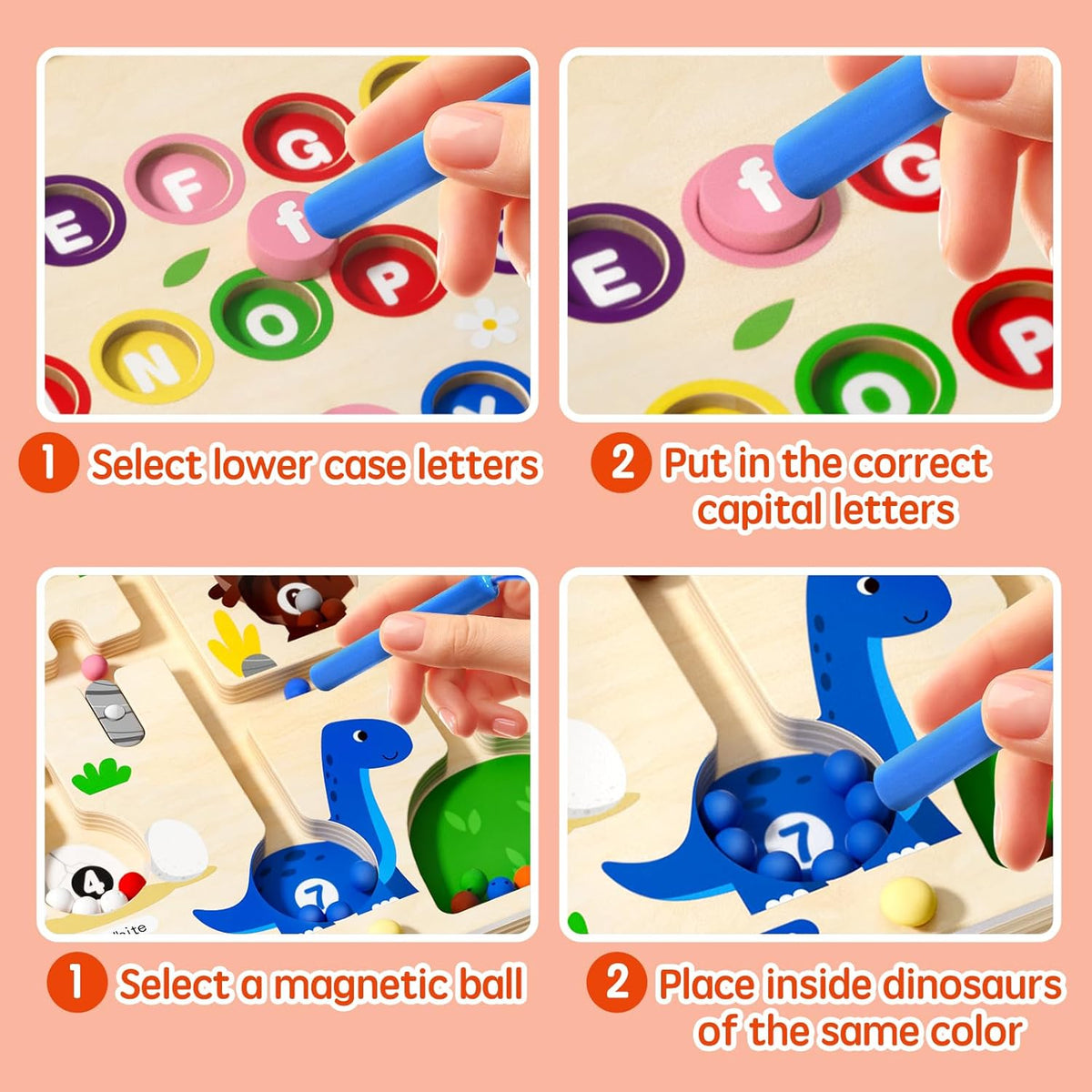 2 in 1 Magnetic Color and Number Maze Double-Sided ABC Alphabet Puzzles Board Magnet Dinosaur