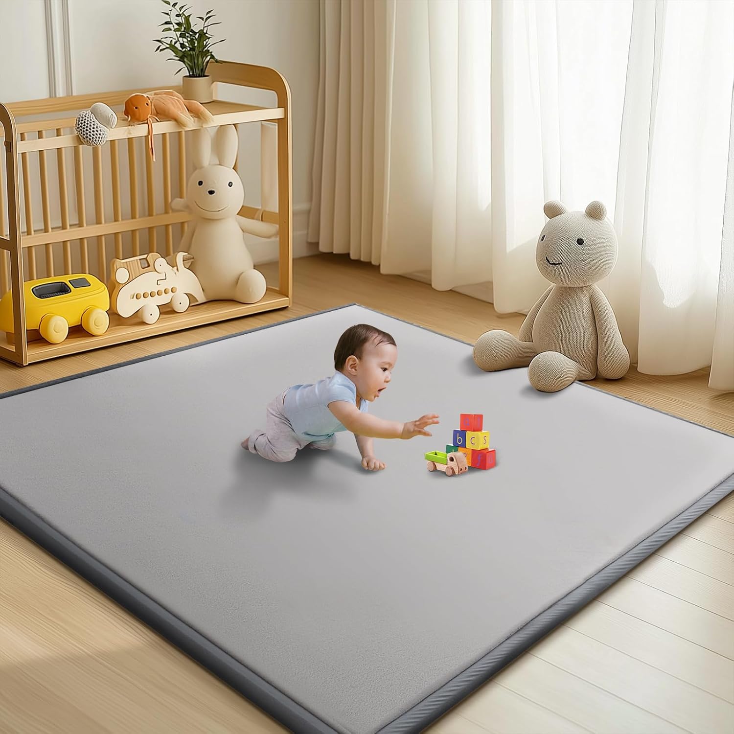 Baby Play Mat for Floor - 1.4" Thick Memory Foam Rug, 60"x60" Playpen Tummy Time Mat, Soft Velvet