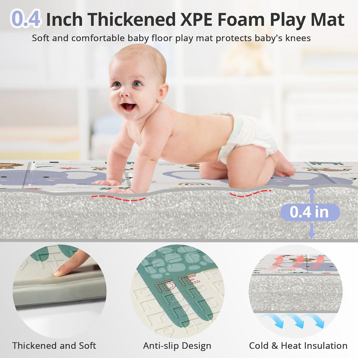 79x71 Foldable Baby Play Mat for Floor, Extra Large Non-Toxic Tummy Time and Crawling Playmat