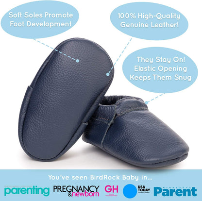 BirdRock Baby Fringeless Moccasins - Genuine Leather Boys and Girls Shoes for Newborns, Infants