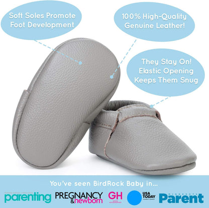 BirdRock Baby Fringeless Moccasins - Genuine Leather Boys and Girls Shoes for Newborns, Infants