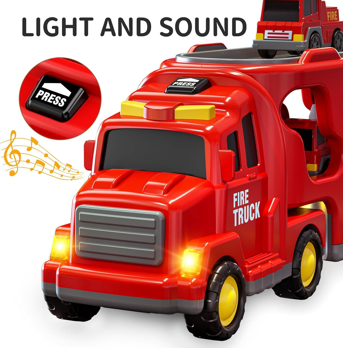 TEMI Fire Trucks Boy Toys for Toddlers 3-5 Year Old - Firetruck Toys for Kids 3 4 5 6 7, Transport