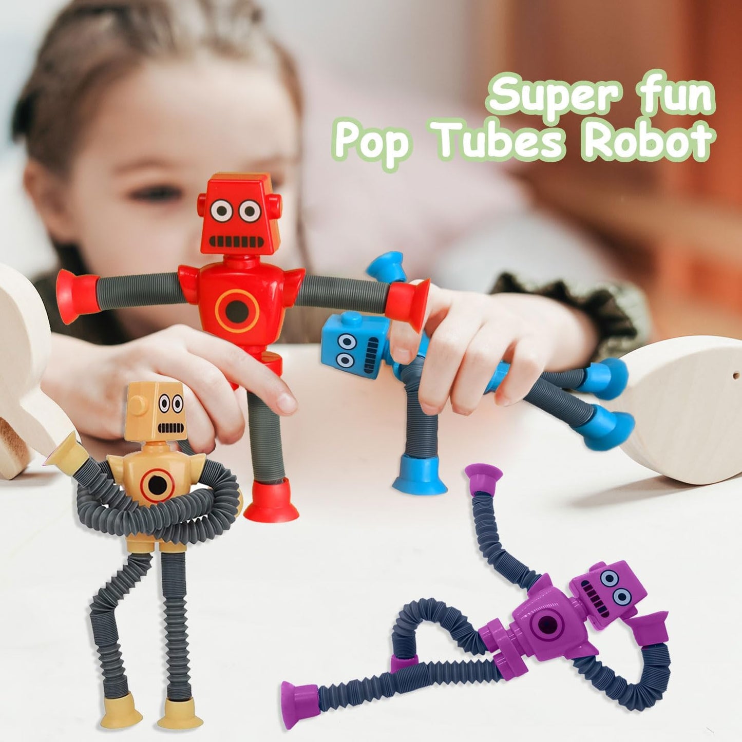 Pop Tubes Robot Fidget Toys 12 Packs Telescopic Suction Cup Stretchy Robots Toys Autism Sensory