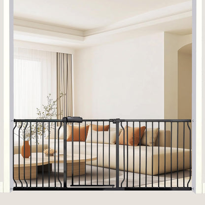 Heavy Duty Baby & Pet Safety Gate - Extra Wide 76.4-81.1 Inch, Black Metal, Pressure Mounted