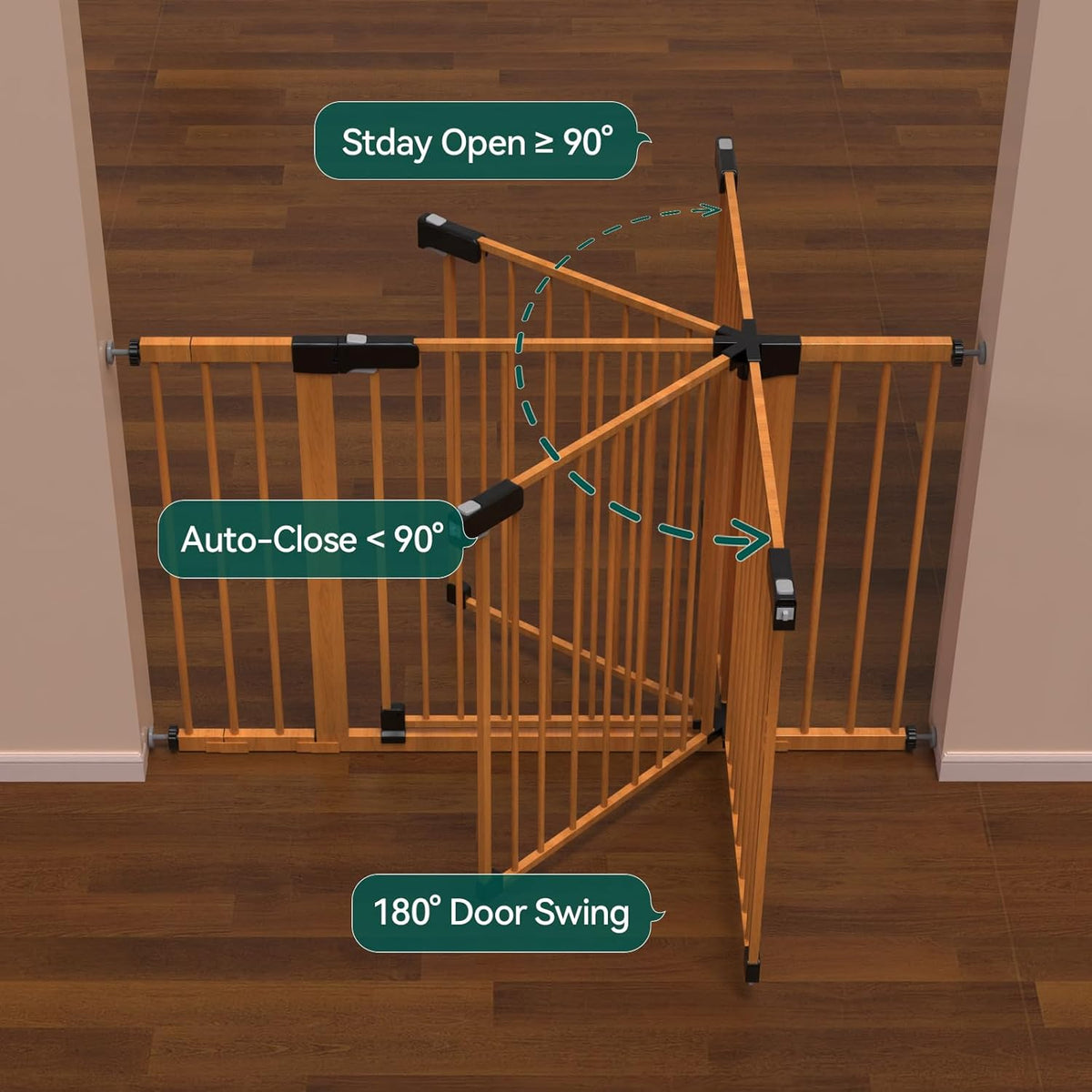 BABELIO 29-48" Metal Baby Gate with Brown Wood Pattern, Auto Close Dog Gate for The House, Stairs