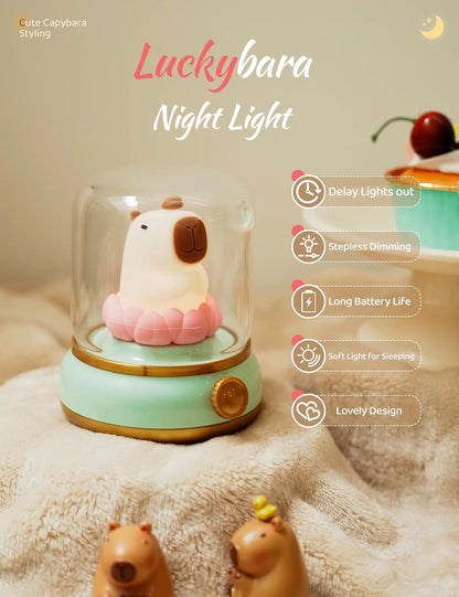 Lucky Capybara Night Light, Cute Lamp and Cozy Lighting,Rotate to Adjust Brightness,Rechargeable