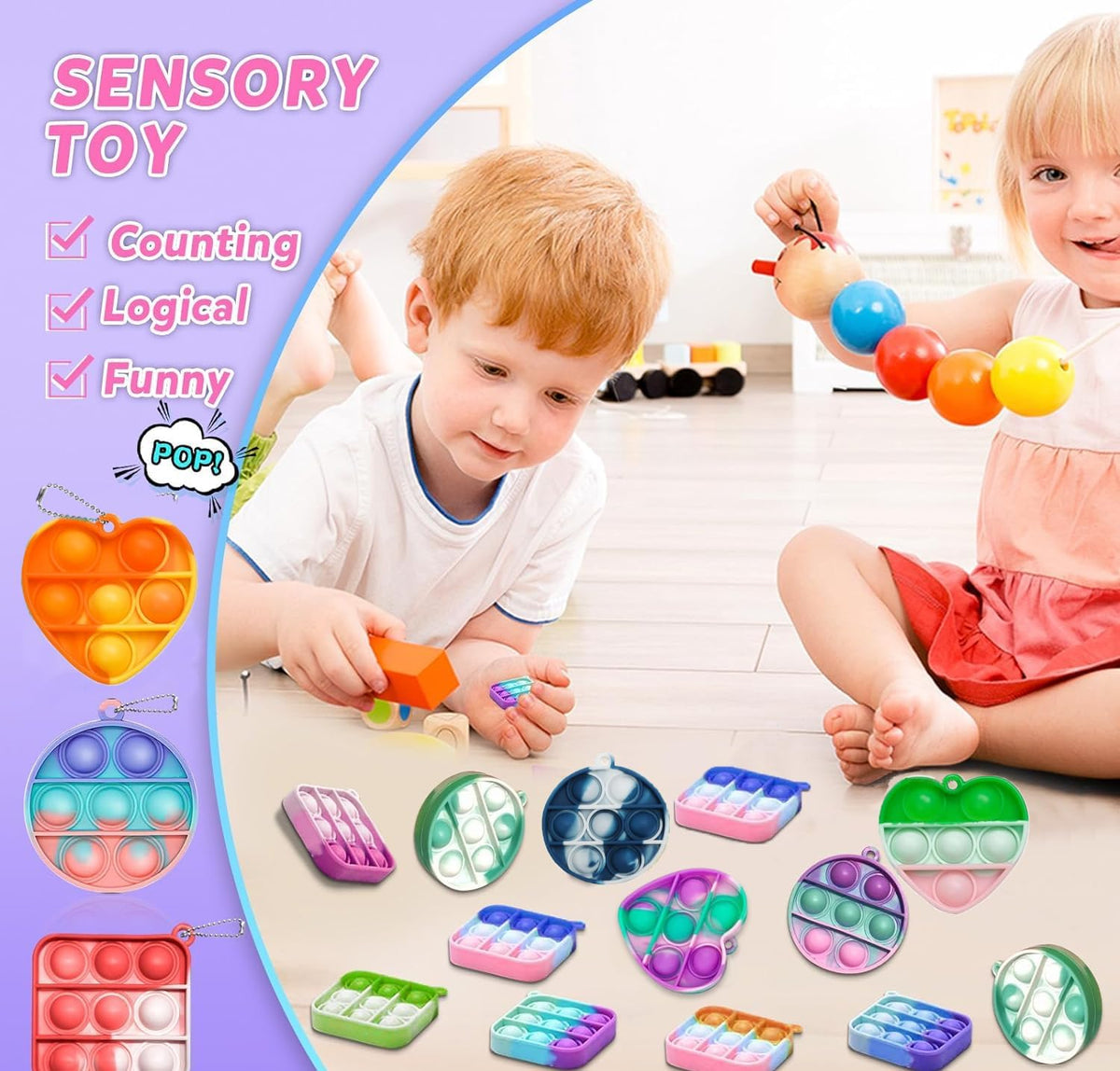 50pcs 2in Random Pop Bubble Fidget Sensory Toys, Pop Toy Bulk for Party Favor, Classroom Student