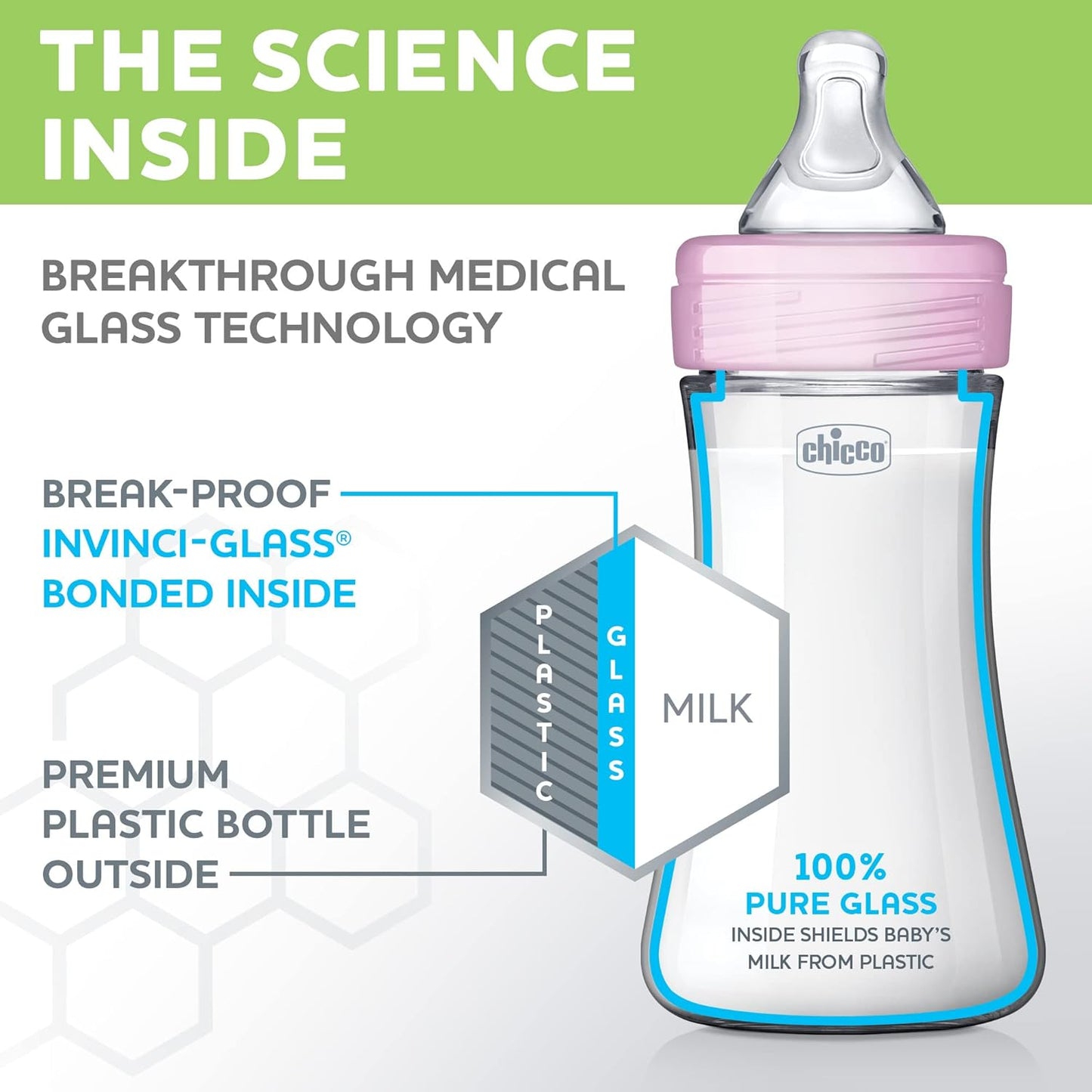 Chicco Duo 9oz. Hybrid Baby Bottle with Invinci-Glass Inside and Plastic Outside | Dishwasher