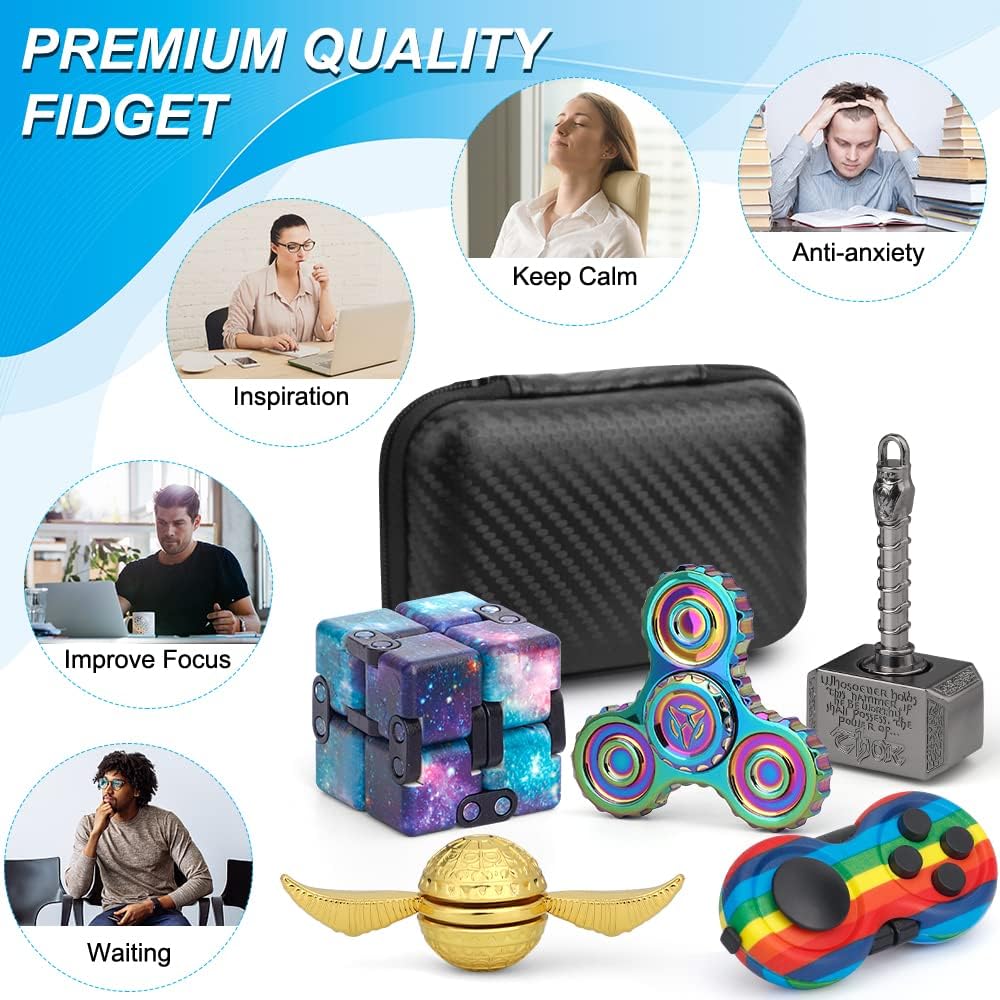 Cool Fidget Toys Set for Kids Adults, Wizard Fidget Spinner, Hammer Finger Hand Spinner, Infinity